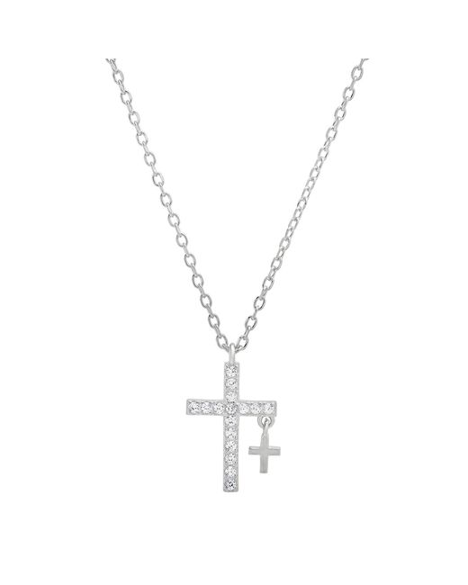 Kylie Harper Metallic Diamond Cz Double Cross Pendant Necklace