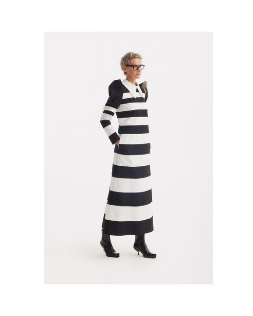 Julia Allert Black Stylish Striped Cold Shoulder Long Sleeve Dress
