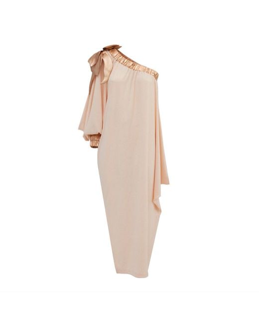 Julia Allert Natural Luxury Elegance One-sleeve Long Dress Rib Knit Peach Gold