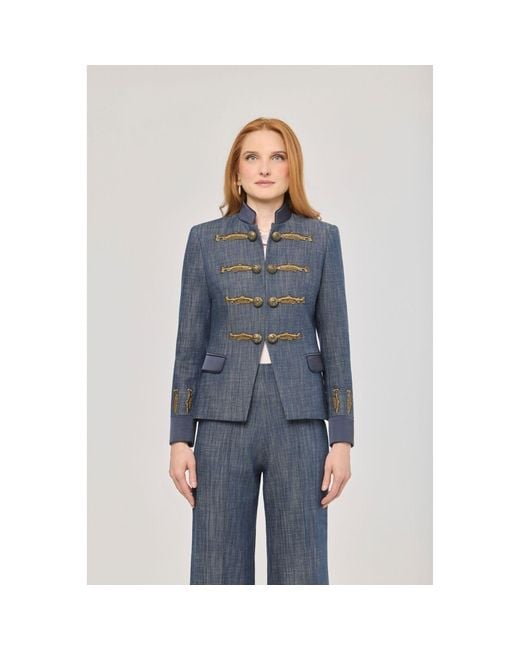 The Extreme Collection Blue Embroidered Cotton Blazer Nuvola Denim