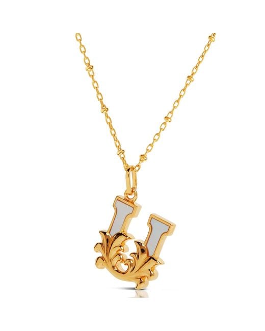 Kasun Metallic Plated U Initial Necklace With Mother Of Pearl