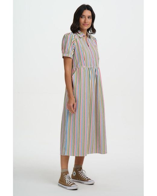 Sugarhill White Gillian Midi Smock Dress Multi, Colourful Canvas Stripe