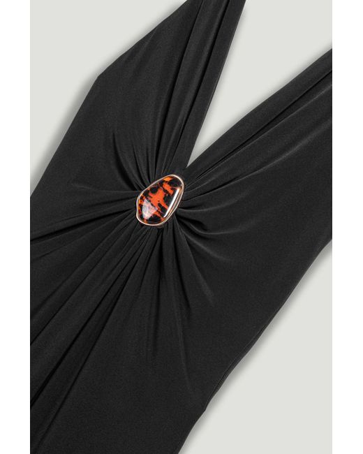 Nocturne Black Halter-Neck Draped Maxi Dress