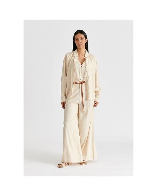 Paisie Natural Neutrals Linen Blend Wide Leg Trousers With Belt