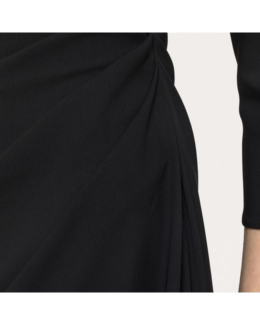 Nissa Black Pleat-Detail Midi Dress