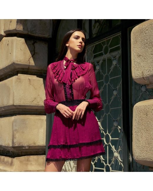 AVENUE No.29 Purple Silk Ruffled Mini Dress – Fuchsia