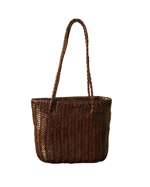 Rimini Brown Zigzag Woven Leather Handbag 'Bianca'