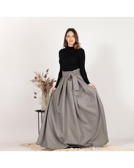 Nikka Place Gray Wool Maxi Skirt With High Waist And Bow