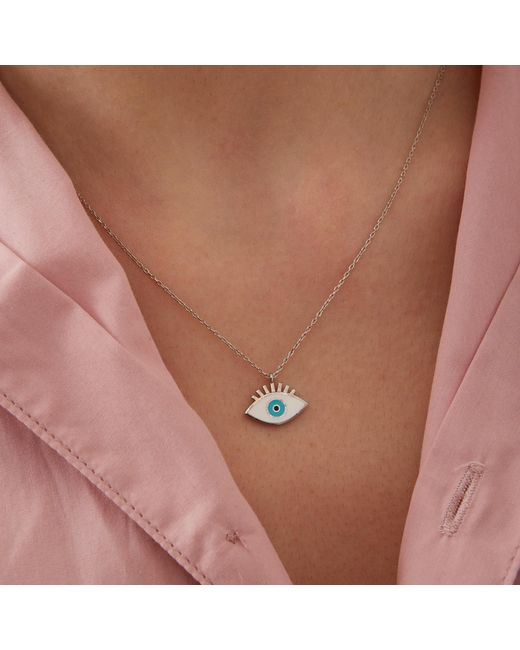 Spero London Metallic Sterling Evil Eye Eyelash Pendant Necklace