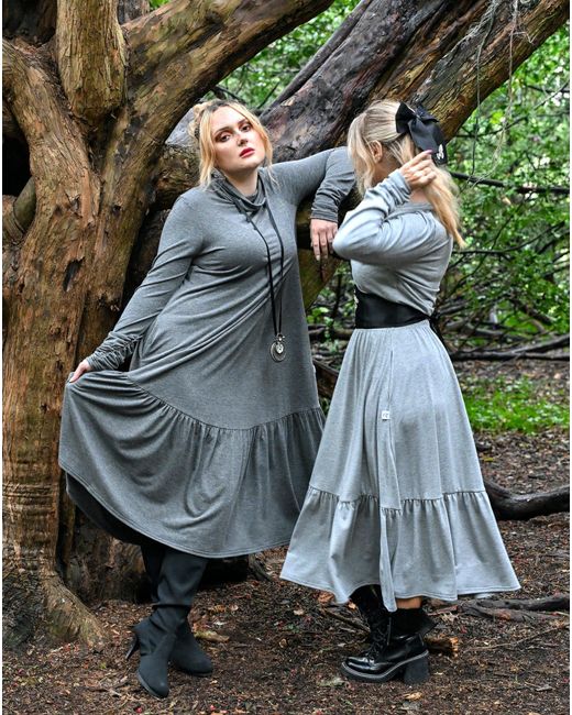 Frock Tales Gray Frock Midi Dress With Pockets