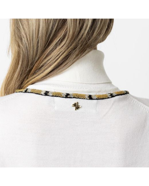 House of Laines London White Neutrals Laines Couture Wrap Snake Embellished Knitted Roll Neck Jumper