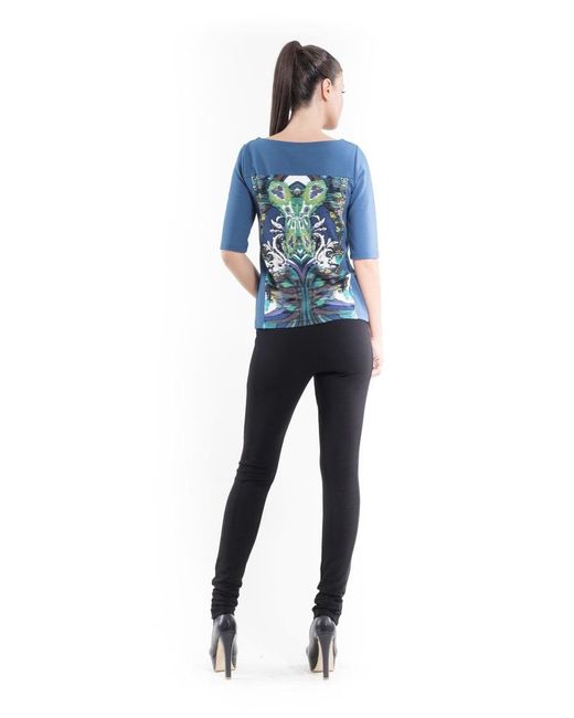 Conquista Blue Half Sleeve Print Top