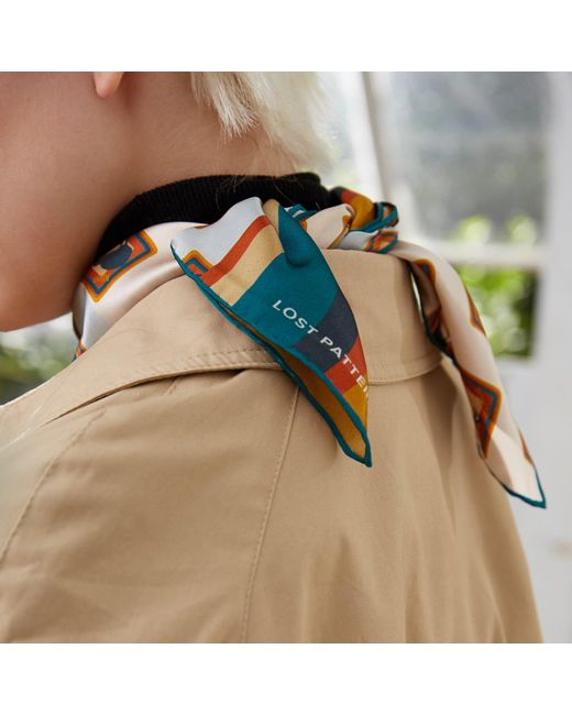 Lost Pattern Blue Kiwi Silk Bandana Scarf for men