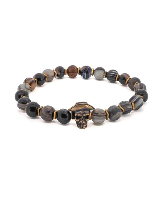 Ebru Jewelry Metallic Cowboy Hat Skull Agate Bracelet for men
