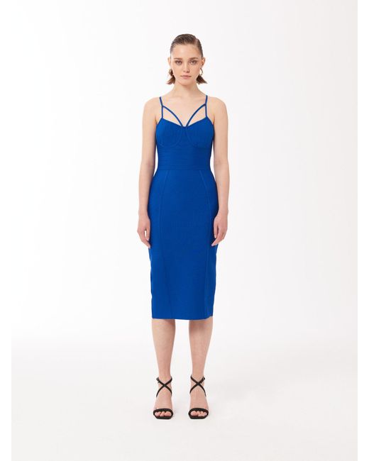 Sour Figs Blue Split Strap Bustier Bandage Midi Dress