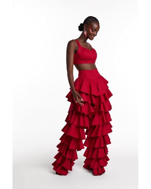 Ofuure Red Daria Ruffle Pants