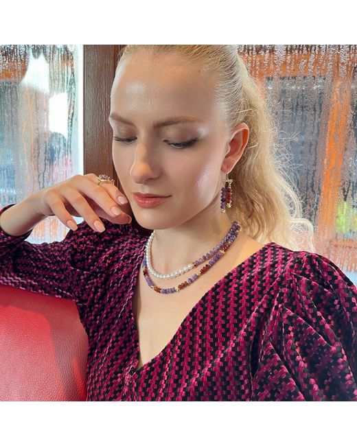 Farra Metallic And Amethyst & Freshwater Pearls Short Necklace