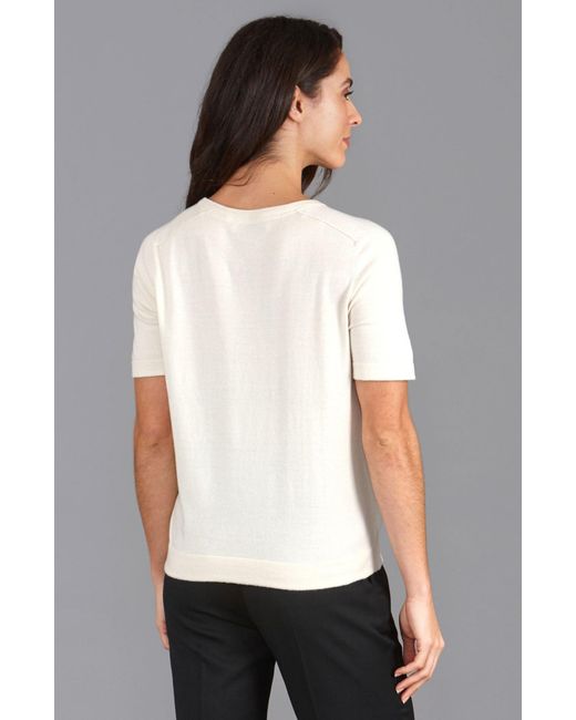 Paul James Knitwear White Neutrals Ultra Fine Cotton Cassie Saddle Shoulder Knitted T-Shirt