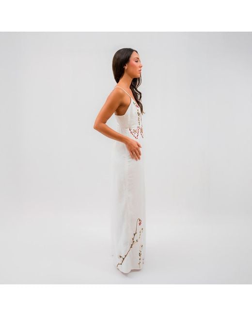Laura Slings White Beaded Beach Dress With Floral Flowers Embroidery And Embellished Details