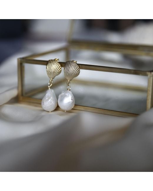 LINYA JEWELLERY Metallic Seashell Baroque Pearl Dangle Earrings