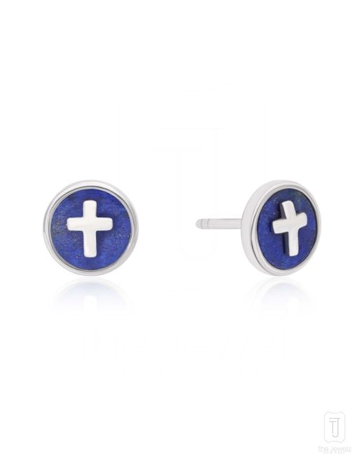 The Jewelz Blue Lapis Horizon Cross Studs For for men