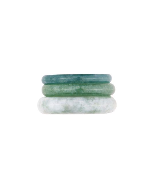 Oana Savu Green Jade Jadeite Gemstone Stone Rings Set Band Ring