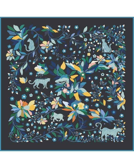 Jessie Zhao New York Blue Double Sided Wool Silk Scarf Of Night Jungle Reverie