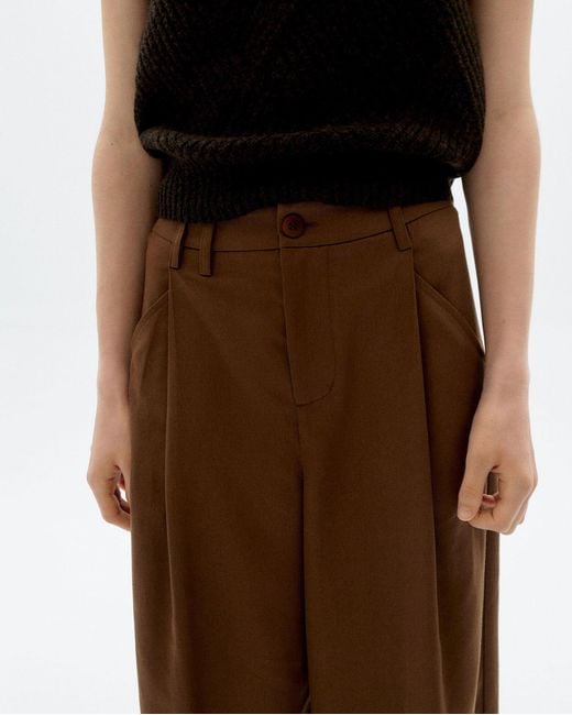 Thinking Mu Brown Wide Leg Pleat Molly Pants