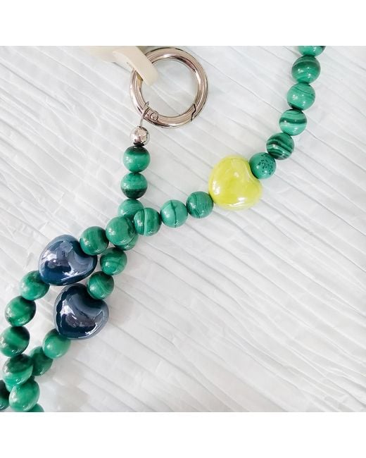 Farra Green Malachite With And Ceramic Hearts Phone Charm