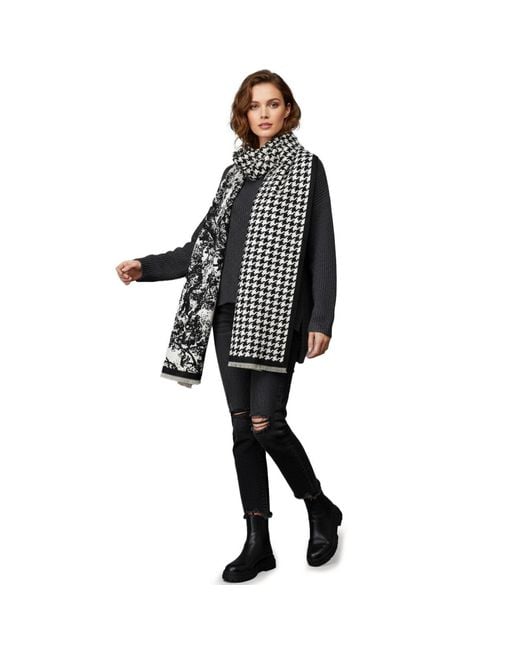 Saachi Blue Houndstooth Reversible Scarf