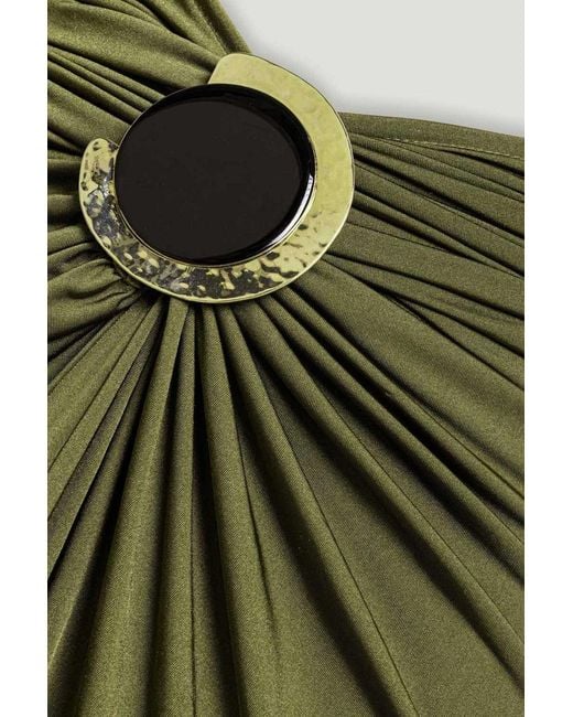 Nocturne Green Neutrals Cut-Out Halter Maxi Dress