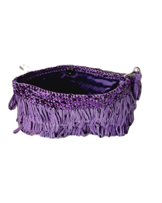 Springmoonatelier Purple Luxury Star Lilac Sequin And Tassel Handmade Raffia Clutch Bag