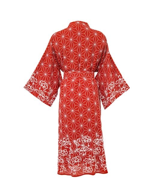 Artemis Muse Asanoha & Peony Embroidered Terracotta Fully Lined Long Kimono