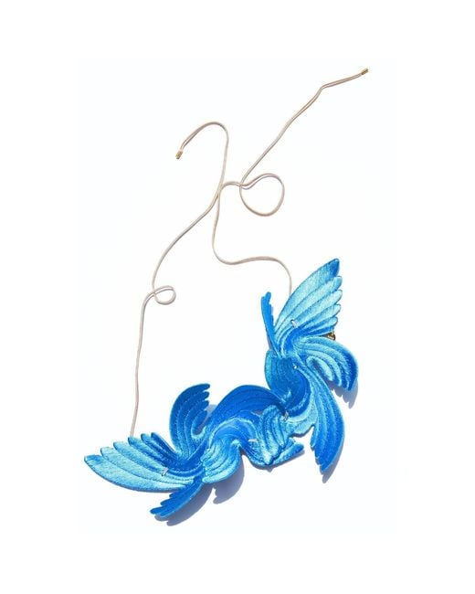 Nana Watanabe Blue Joy Bird Wing Sculptural Embroidered Statement Necklace