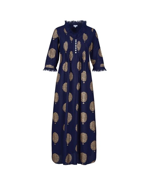 At Last Blue Cotton Annabel Maxi Dress In French Navy