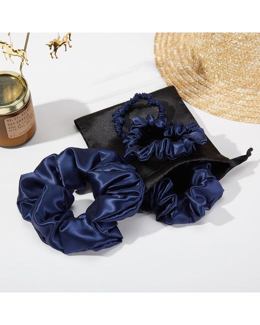 Soft Strokes Silk Blue Set Of Four Pure Mulberry Silk Scrunchies