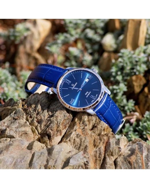 Lonard Watches Blue Dressy Soleil Sellita Sw Automatic Movement Swiss Exposed Case Back for men
