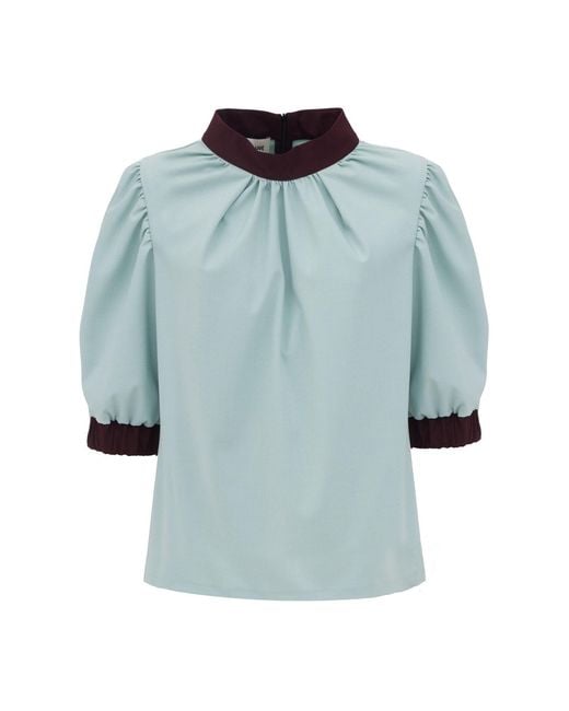 Julia Allert Blue Textured Short Sleeve Blouse