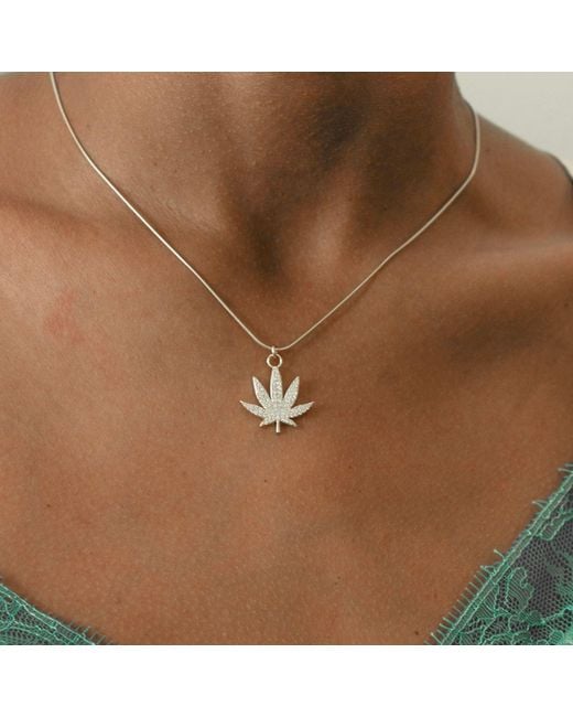 Seven Saints Metallic M.J. Leaf Pave Necklace Rhodium Over Sterling