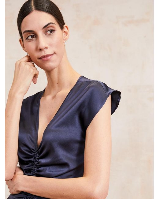 The Summer Edit Blue Rudi Silk Ruched Dress