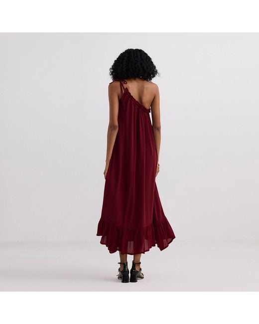 REISTOR Red One-Shoulder Midi Crepe Dress
