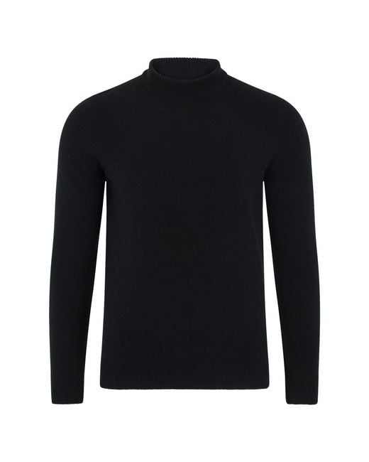 Paul James Knitwear Black Lambswool Arden Narrow Mock Turtle Neck Jumper for men