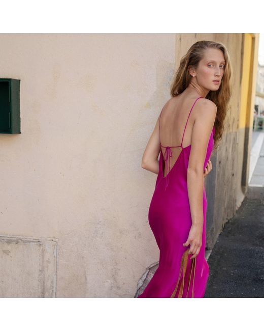 NOT JUST PAJAMA Pink Memories Of Nice V-back Silk Maxi Dress