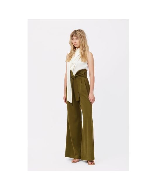 Julia Allert Green High Waist Long Wide Leg Trousers – Dark