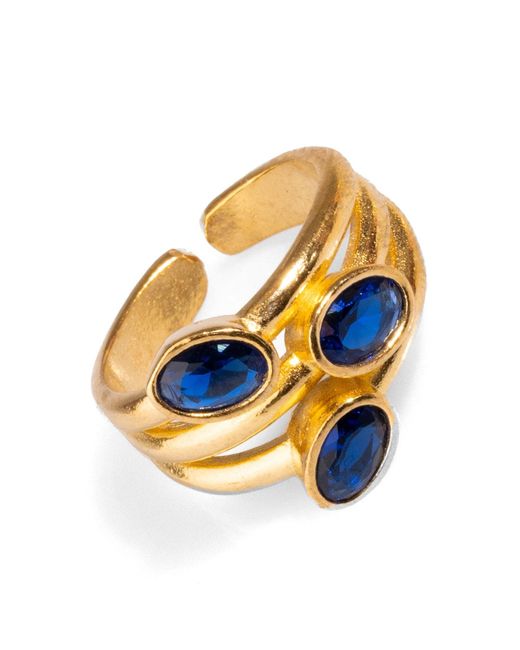 Ebru Jewelry Metallic Trio Sapphire Gemstone & Stylish Adjustable Cocktail Ring