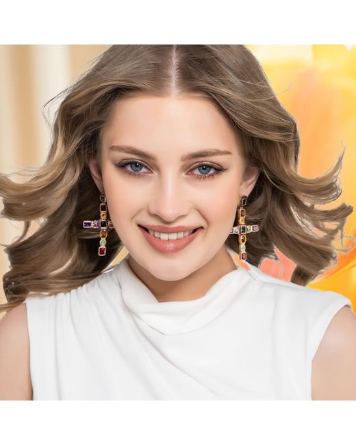 Latelita London Metallic Santa Maria Extra Large Gemstone Cross Earrings