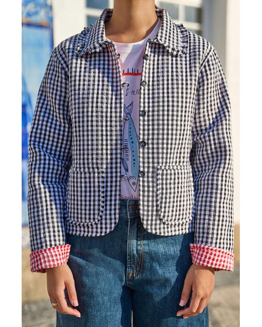 Yumi' Black Gingham Frill Collar Jacket
