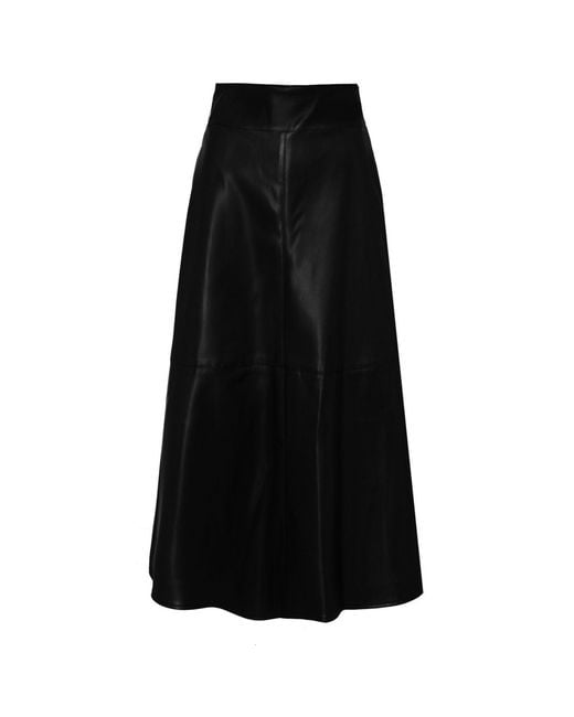 The Extreme Collection Black Jet Faux Leather Skirt Midi With Sleek Silhouette And Statement Style