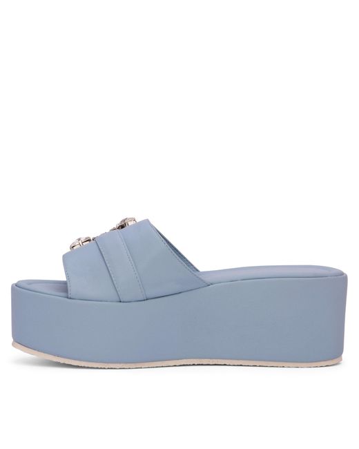 Beautiisoles by Robyn Shreiber Made in Italy Blue Dita Baby Leather Slide Mule Espadrille Sandal Comfortable & Elegant For Work & Evening & Party Sandal