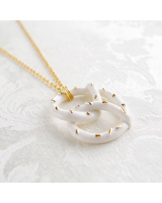 POPORCELAIN Metallic Golden Salted Porcelain Pretzel Pendant Necklace